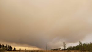 View of the smoke plume from the Fox Creek/Little Smoky Fire May 6, 2023