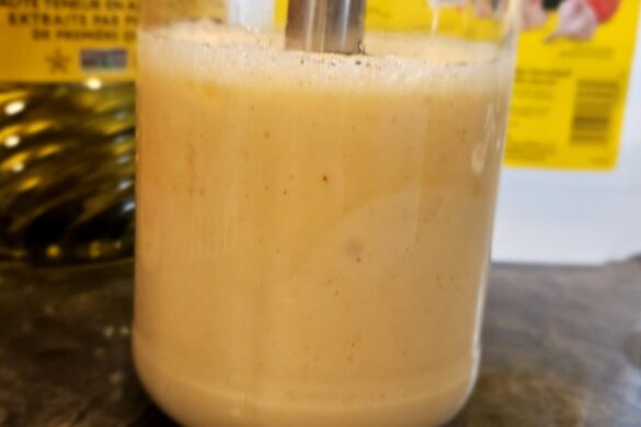 One photo of six in the process to make homemade mayonnaise by owl creek farm