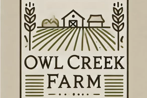 Placeholder Image for owlcreek.ca with a simple farm outline and the words Owl Creek Farm made in DALL-E