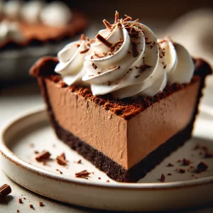 an image of a slice of chocolate cream pie with whipped cream on top by owlcreek.ca made with DALL-E